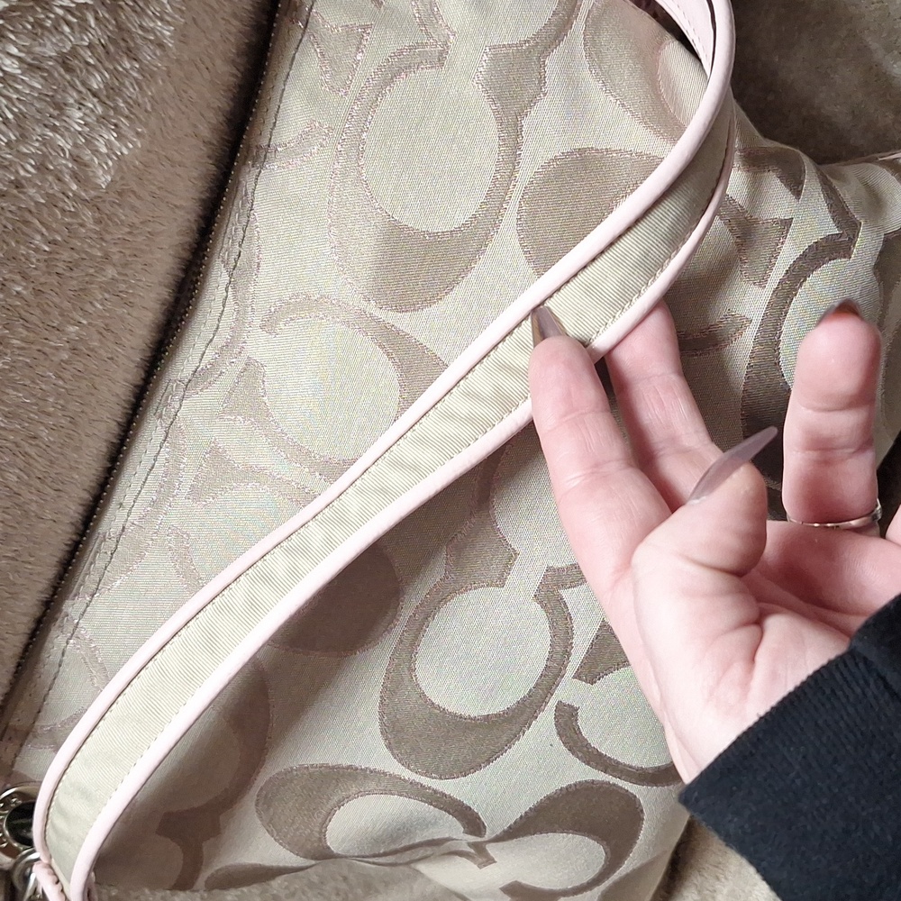 Coach Khaki & Pink Shimmer Signature C Shoulder Bag - Picture 9 of 12